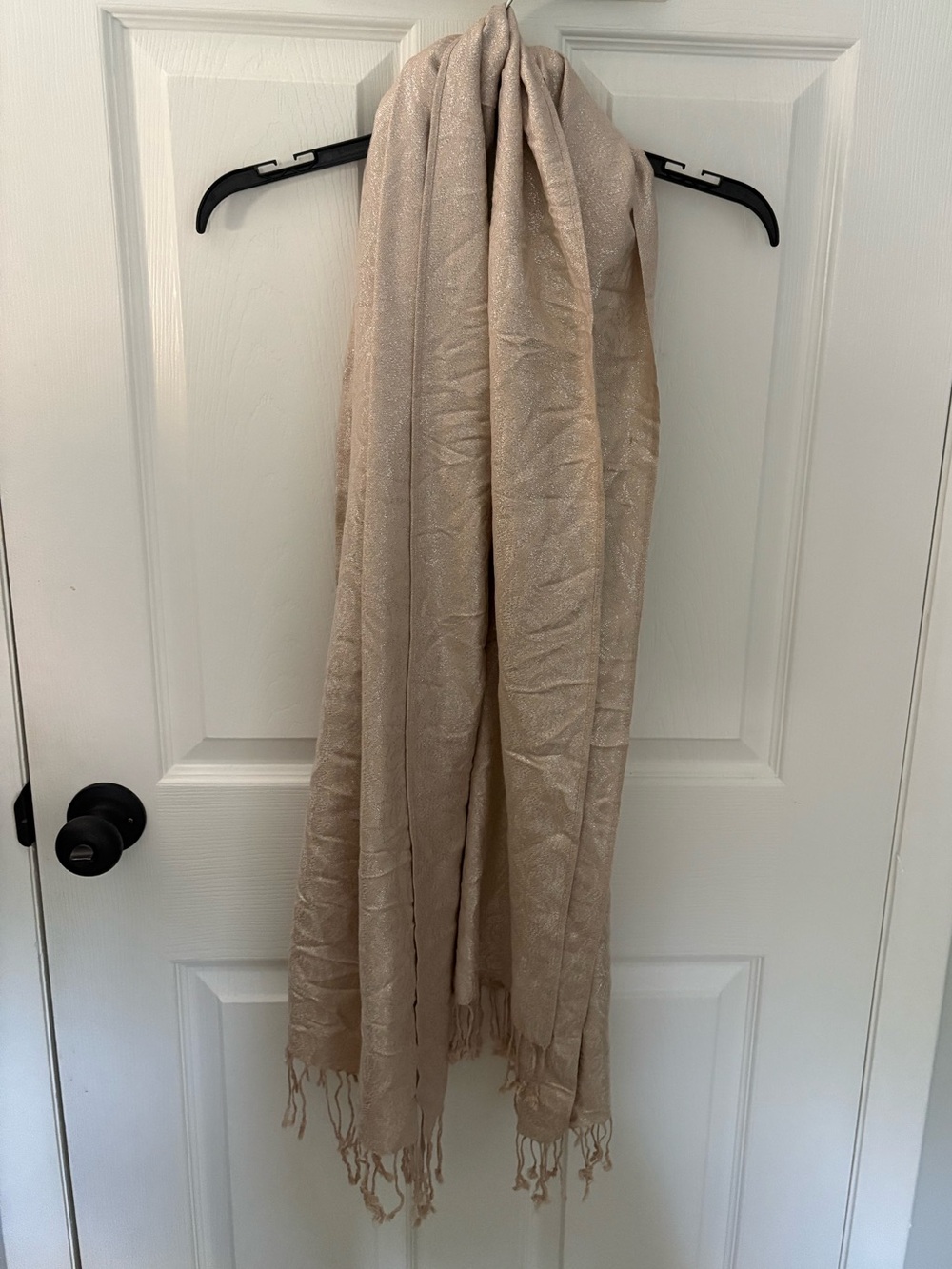 Neutral Beige Woven Fringe Scarf